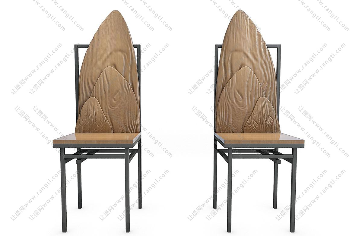 新中式个性实木椅子3d模型下载