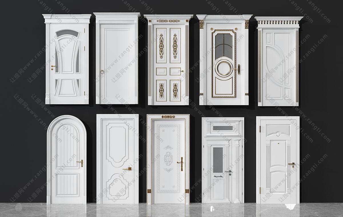 欧式拱形门,金色铁艺雕花卧室门,卫生间门3d模型下载