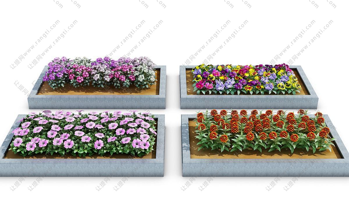 长方形花池花草花卉庭院园艺小品3d模型下载