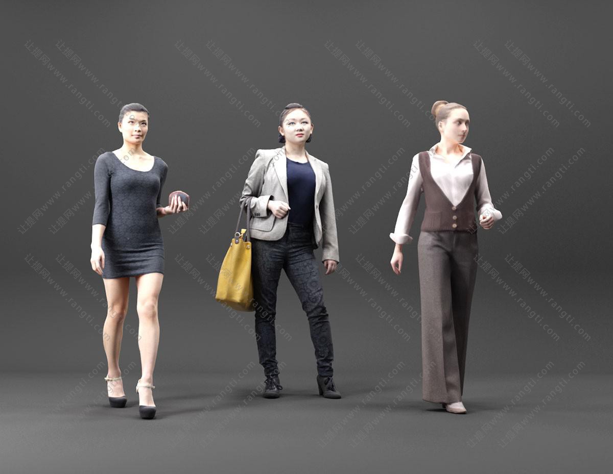 多人人物之走路挎包的女人3d模型下载
