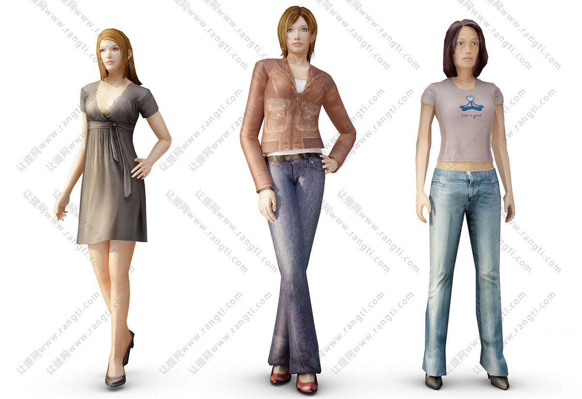 多人物之走模特步的女人3d模型下载