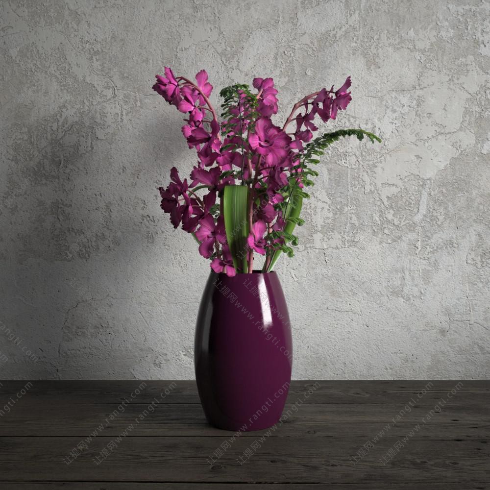 紫罗兰紫色陶瓷花瓶花卉