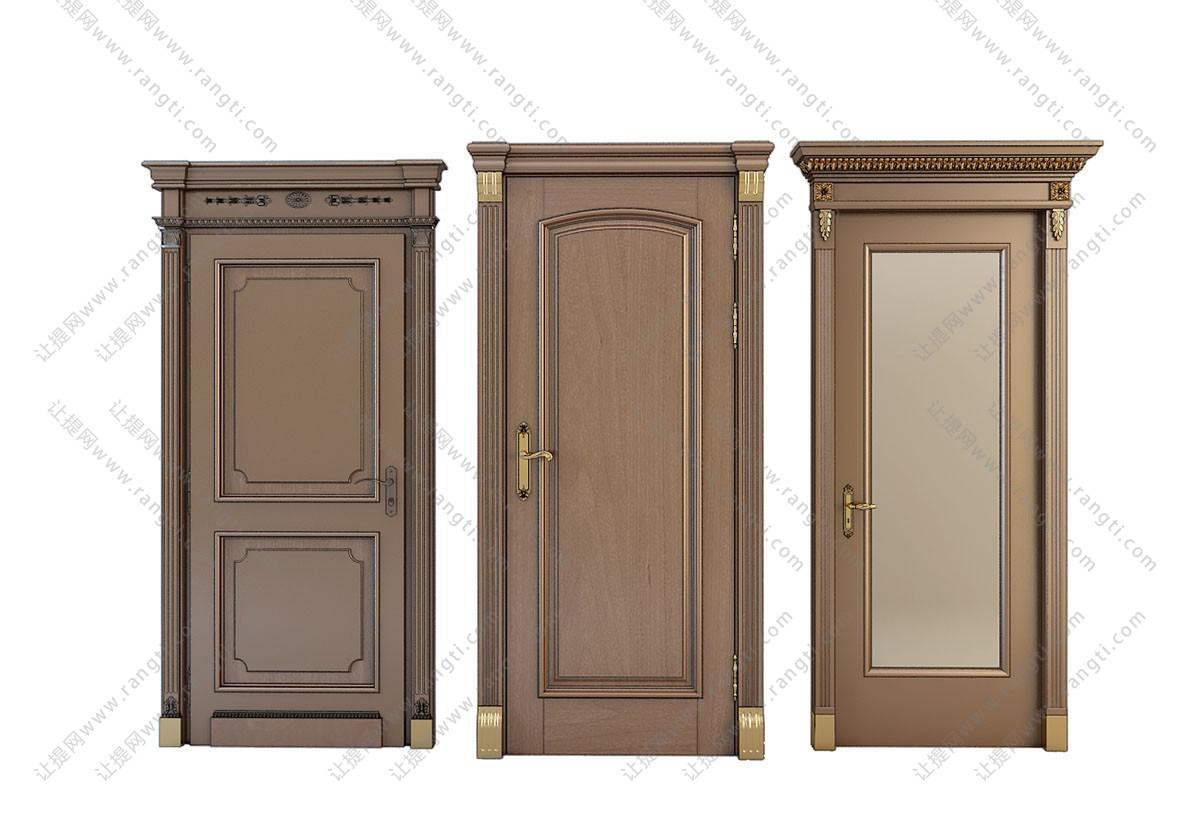 欧式带有门柱门头的入户门,卧室门和卫生间门