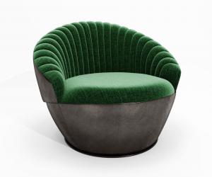 绿色圆形布纹单人沙发