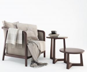 白色布纹新中式单人沙发茶几组合