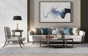 现代简欧古典沙发、茶几和椅子组合