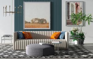 现代沙发、布艺坐墩和茶几组合组合