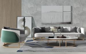 现代轻奢沙发、休闲椅和茶几组合