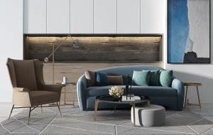 现代简欧沙发、茶几和休闲椅组合