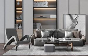 现代沙发、茶几及书柜组合