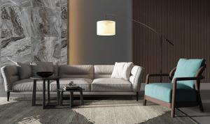 现代沙发、休闲椅、高低茶几组及落地灯组合