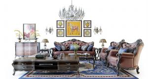 欧式古典沙发、雕花沙发、茶几及边柜组合