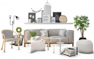 北欧简约沙发、茶几和装饰画组合