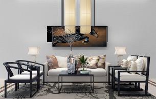 新中式沙发、茶几、圈椅和台灯组合