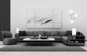 现代转角沙发、茶几、休闲椅和台灯组合