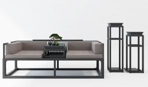 新中式床榻、罗汉床和边几组合3d模型 新中式床榻、罗汉床和边几组合