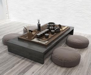 新中式茶盘、茶具和坐垫组合