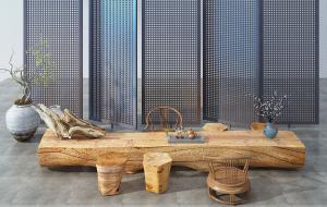 新中式根雕木头茶盘、树桩茶桌椅组合