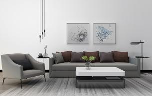 现代沙发、茶几和台灯组合