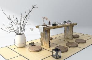 新中式原木茶桌、茶具组合