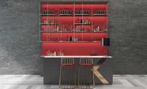 现代轻奢吧台、吧台椅、酒柜组合