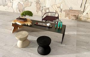 新中式木头钢板茶台、桌椅、茶具组合