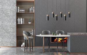 现代低奢吧台椅、吊灯组合