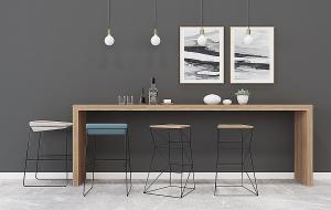 现代极简吧椅、酒瓶、酒杯组合