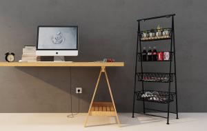 现代实木电脑桌、装饰架组合3d模型 现代实木电脑桌、装饰架组合