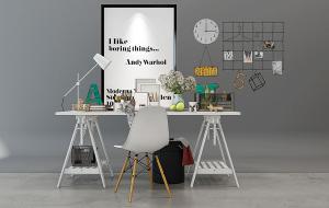 北欧实木书桌椅、饰品摆件组合3d模型 北欧实木书桌椅、饰品摆件组合