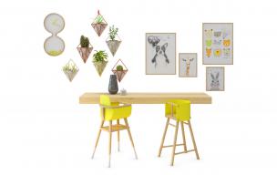 现代实木吧台、儿童餐桌椅组合3d模型 现代实木吧台、儿童餐桌椅组合