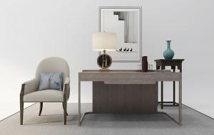 新中式书桌椅、花架组合3d模型 新中式书桌椅、花架组合