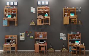 现代学生实木书桌椅组合