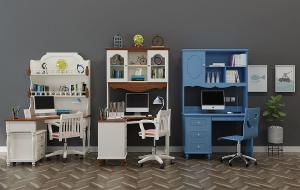 地中海实木书桌椅、转椅组合3d模型 地中海实木书桌椅、转椅组合