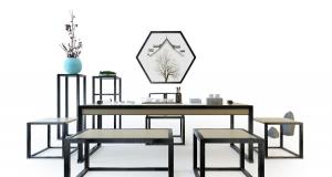 新中式书桌、茶台、坐凳组合3d模型 新中式书桌、茶台、坐凳组合