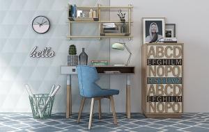 北欧书桌椅、字母收纳柜组合3d模型 北欧书桌椅、字母收纳柜组合