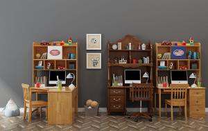 欧式实木书桌椅、电脑桌组合3d模型 欧式实木书桌椅、电脑桌组合