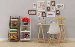 北欧实木书桌椅、写字台、装饰架组合3d模型 北欧实木书桌椅、写字台、装饰架组合