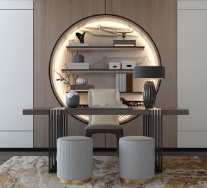 新中式书房书桌椅、书柜组合