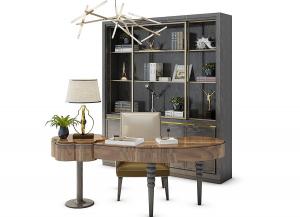简欧异形实木书桌、书柜组合3d模型 简欧异形实木书桌、书柜组合