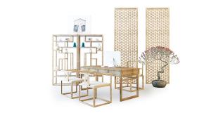 新中式书桌椅、博古架组合3d模型 新中式书桌椅、博古架组合