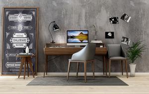 北欧实木书桌椅、电脑桌组合3d模型 北欧实木书桌椅、电脑桌组合