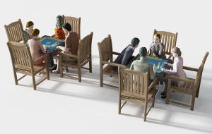 新中式实木椅子、麻将桌、人物组合