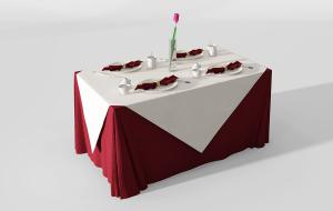 现代酒店长方形餐桌、桌布组合