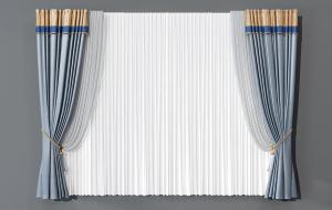 欧式灰蓝色拼接黄色窗幔窗帘3d模型 欧式灰蓝色拼接黄色窗幔窗帘