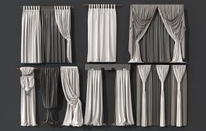 现代窗帘、窗帘杆3d模型 现代窗帘、窗帘杆