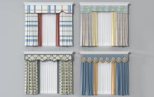 新中式花朵图案窗帘、窗帘盒3d模型 新中式花朵图案窗帘、窗帘盒