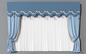 新中式蓝色窗帘、云朵窗幔