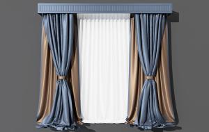 简欧光面蓝色窗帘、窗帘盒3d模型 简欧光面蓝色窗帘、窗帘盒