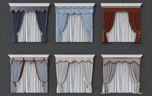 简欧窗帘、窗帘盒3d模型 简欧窗帘、窗帘盒